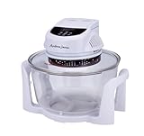 Andrew James 12 LTR White Premium Digital Halogen Oven Cooker + Easily Replaceable Spare Bulb + 2 YEAR WARRANTY + 128 Page Recipe Book - Complete With Extender Ring (Up to 17 Litres) Lid Holder, Baking Tray, Steamer Tray, Skewers, Low and High Racks