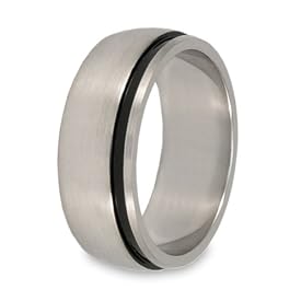 Brushed Domed Stainless Steel Ring with Black Grooved Line (8.0mm) - Sizes 8 - 13