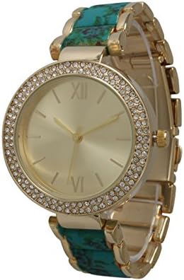 Olivia Pratt Women's Elegant Floral Gold-Toned Metal Watch - Teal