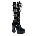 4 3/4 Inch Hot Platform Boots Gothic Knee Boots 4 Buckle Boot Black Patent