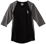 MLB Boys' Colorado Rockies 3/4 Sleeve Crew Neck Featherweight Tech Fleece Pullover (Pro Black/Pro Carbon Heather, Medium)