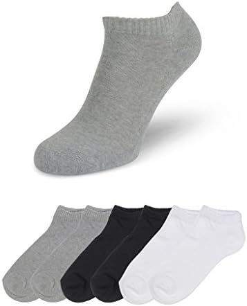 Feetly Women's 6 Pack Cushioned Combed Cotton Sneaker Liner Socks, European Quality, Black/Mid Gray/White, 35-38 EU shoe size