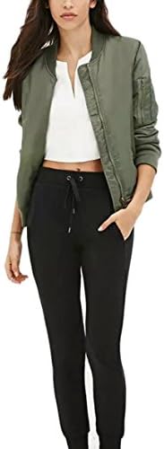 Okcolorfal Women Short Biker Bomber Jacket Zip up Biker Jacket Stylish Padded Coat (L, Army Green)