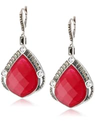 Judith Jack "Red Flamenco" Sterling Silver, Marcasite and Ruby Onyx Drama Drop Earrings