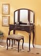 Tri Mirror Cherry Vanity Set w/ Wide Cushion Stool