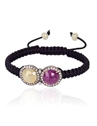 Diamond Pave Gemstone Charm .925 Sterling Silver Macrame Stretch Bracelet