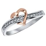 Diamond Heart Promise Ring in 10K White and Pink Gold, Size 9
