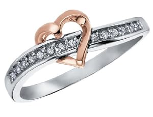 Diamond Heart Promise Ring in 10K White and Pink Gold, Size 8.5