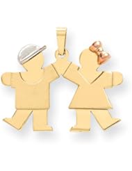 14k Tri-Color Small Boy on Left & Girl on Right Engravable Charm