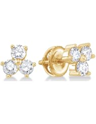 14K White Gold Channel Set Round Diamond 3 Three Stone Stud Earrings with Screw Back Closure - (.71 cttw)
