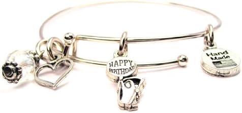 Happy Birthday Adjustable Wire Bangle Charm Bracelet Single Stacker