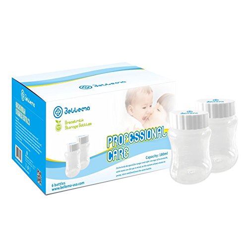 Bellema Breastmilk Storage Wide Neck Bottles, 6 oz, 6 Pack