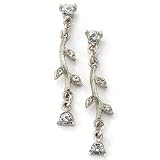 Floral Garland Antiqued Silver Tone Clear Crystal Earrings