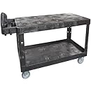 Rubbermaid Commercial FG454500BLA Heavy-Duty Utility Cart, Flat Shelves, Large, Black