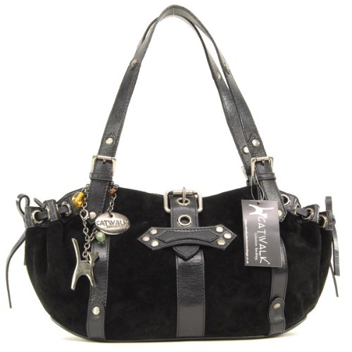 Handtasche “Caprice” aus Wildleder von Catwalk Collection – Schwarz – Größe: B: 35 H: 17,5 T: 12,5 cm