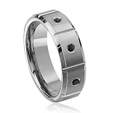 0.28 Cts Black Diamond 8 mm Beveled Edged Grooved Tungsten Wedding Band
