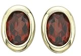 14K Yellow Gold Oval Stylish and Sleek Oval Shaped Dark Red Garnet Bezel Set Stud Earrings