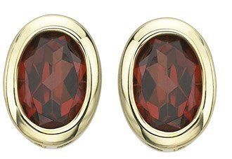 14K Yellow Gold Oval Stylish and Sleek Oval Shaped Dark Red Garnet Bezel Set Stud Earrings