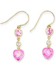 MadiK® 14k Yellow Gold Pink CZ Double Heart Polished Dangle Earrings