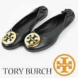 TORY BURCH08ブラックゴールドフラットバレエシューズ並行輸入品