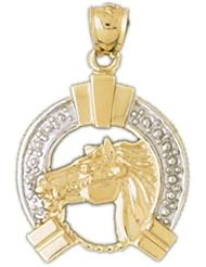 Dazzlers Solid 14k Two Tone Yellow and White Gold Horse Horseshoe Charm Pendant Available in three colors from jewelsberry (weights: 3.8 grams only)