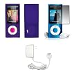 Premium Purple Soft Silicone Gel Skin Cover Case + Crystal Clear LCD Screen Protector + Wall Home/Travel Charger for Apple iPod Nano 5G, 5th Generation