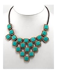 Cotton Waxed Thread Turquoise Necklace In Brass