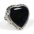 STERLING SILVER RING with Black Onyx Heart 26mm
