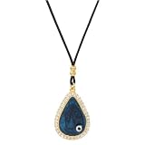 Blue Enamel and CZ Evil Eye Teardrop Necklace of 18K on Sterling Silver