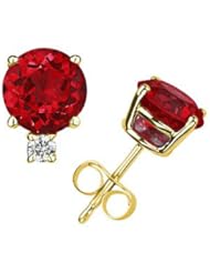 6mm Round Ruby and Diamond Stud Earrings in 14K Yellow Gold
