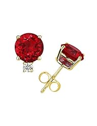 5mm Round Ruby and Diamond Stud Earrings in 14K Yellow Gold