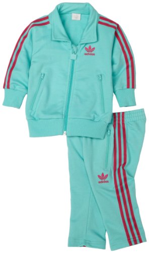 Adidas baby-girls Firebird Tracksuit, Aqua/Pink, 12 Months