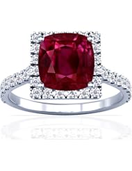 Platinum Cushion Cut Ruby Ring With Sidestones
