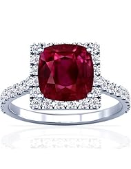 18K White Gold Cushion Cut Ruby Ring With Sidestones