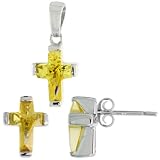 41D m0o7l%2BL. SL160  Sterling Silver Cross Pendant Earrings Set w/ November