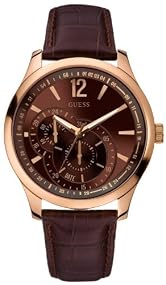 Guess #U10627G1 Men's Contemporary Brown Leather Multi Function Watch