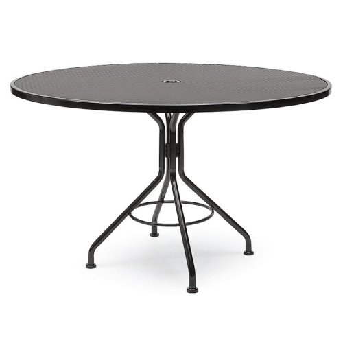 Woodard Commercial Grade Wrought Iron Patio Dining Table Size-Color - 36 in. Round with Umbrella Hole - Hammered Pewter