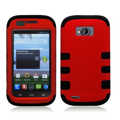 AIMO Progressive Combat Armor Case for ZTE Savvy Z750C [Straight Talk, Net10] - (Red / Black)