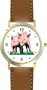 Two Piglets - Pig Animal - WATCHBUDDY� DELUXE TWO-TONE THEME WATCH - Arabic Numbers - Brown Leather Strap-Size-Large ( Men's Size or Jumbo Women's Size )