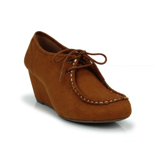 Lace Up Moccasin Style Wedge British Tan