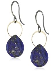 Melissa Joy Manning "Metallic Denim" Oxidized Sterling Silver and 14K Gold with Faceted Heart Lapis Earrings