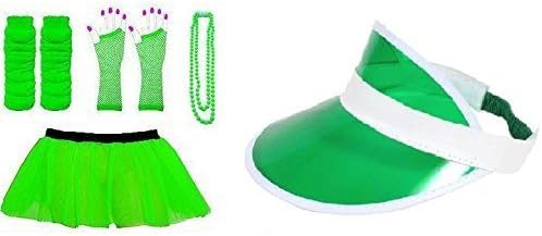 (RB Fashions Clothing)1980's Neon Five Piece's Adult Fancy Dress Tutu Set Tutu,Sun Visor ,Fishnet Gloves,Legwarmers,Beads Hen and Stag Night Party (Green) by RB Fashions