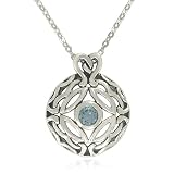 Sterling Silver Celtic Knot Round-Shaped Blue Topaz Pendant, 18.5"