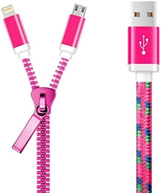 Generic 2 in 1[Micro USB + Lightning] USB 2.0 Cable Zipper Designed Data Cable Universal Extender USB Cable Cord,Premium 3.6ft Sync and Charge Cable with Lightning &amp; Micro USB Connectors for iPhone 6 6 Plus 5s 5c 5, iPad Air Air2 mini mini2 mini3, iPad 4th gen, iPod touch 5th gen, iPod nano 7th gen, Samsung Galaxy S5 S4 S3 S2 Note4 Note3 Note2 Note Tab3 Tab2, other Android &amp; Windows Smartphones / Tablets (Lightning and Micro USB Combo) (Pink)