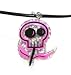 Fun Hot Pink and Glitter Flower Skull Charm Necklace on Black Lether Cord