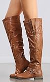 Women's Over The Knee Faux Leather Buckle Boots in Tan, Black, Taupe (8.5, Tan)