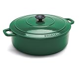 World Cuisine Oval Enamel Cast Iron Dutch Oven 4 1/4 Quart with Lid, Green