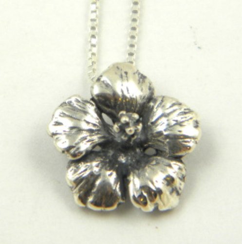 Sterling Silver Hibiscus Flower Charm with 18" Chain Necklace
