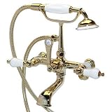 American Bath Factory F1-1120-PB-F9-9200-PL-PB F1-1120 Wall Mount Bathtub Faucet, Porcelain Lever Ha