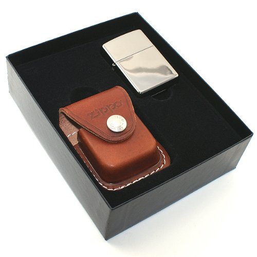 Zippo Black Ice And Leather Pouch Gift Set